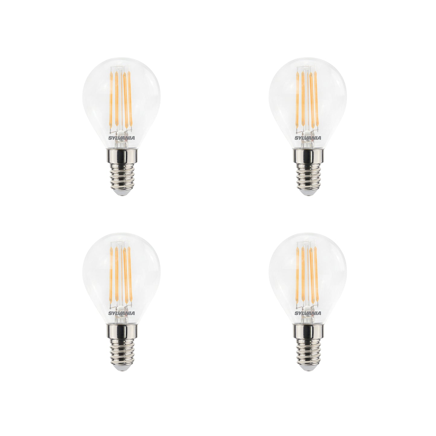 Sylvania ToLEDo Clear Retro Ball Warm White Non-Dimmable E14 4.5W LED Bulb - 4 Pack