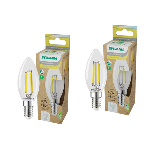 Sylvania Platinum Candle Retro E14 Ultra-Efficient Warm White 2.3W A-Class LED Bulb - 2 Pack