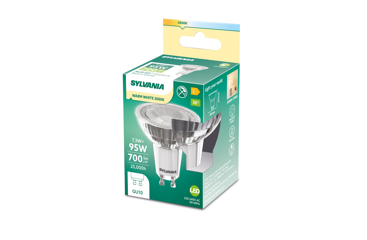 Sylvania RefLED Superia RT ES50 LED GU10 Spotlight Bulb 475 Lumens Clear