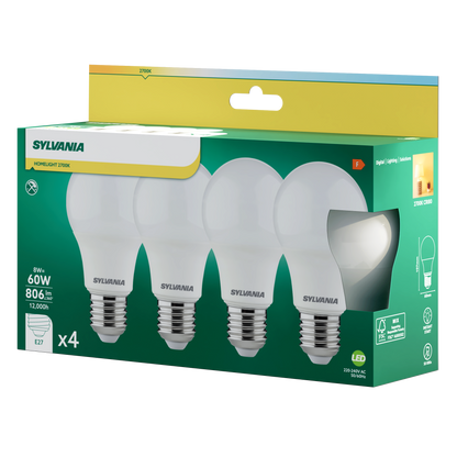 Sylvania ToLEDo GLS LED Light Bulb E27 806 Lumens 2700K/4000K - Pack of 4