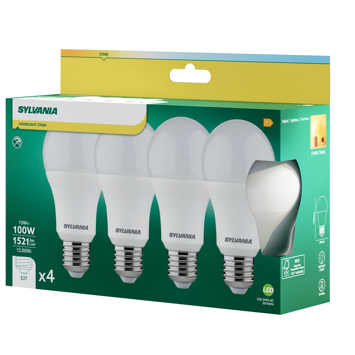 Sylvania ToLEDo GLS LED Light Bulb E27 806 Lumens 2700K/4000K - Pack of 4