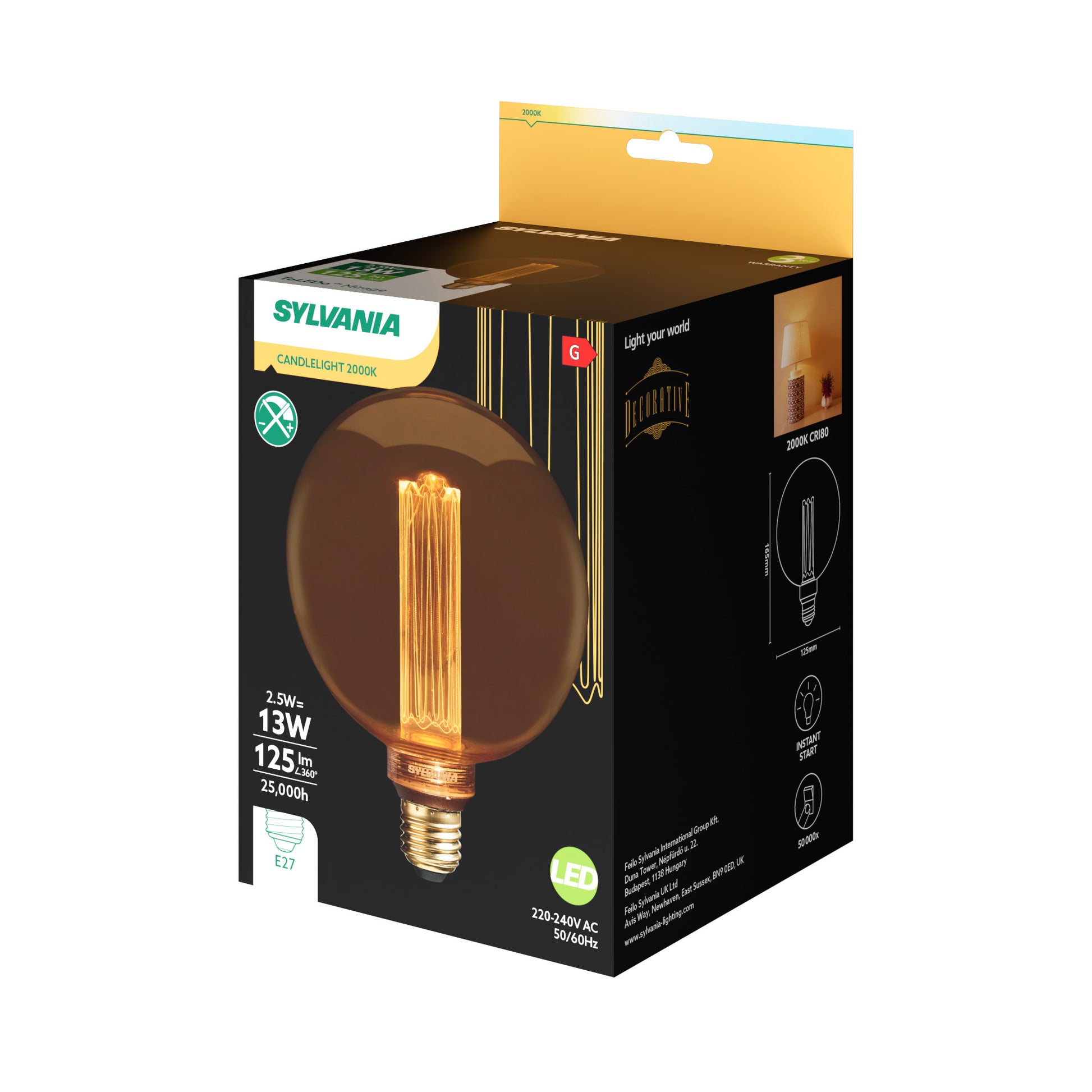 Sylvania ToLEDo Mirage LED Extra Large Globe G120 Bulb E27 125 Lumens