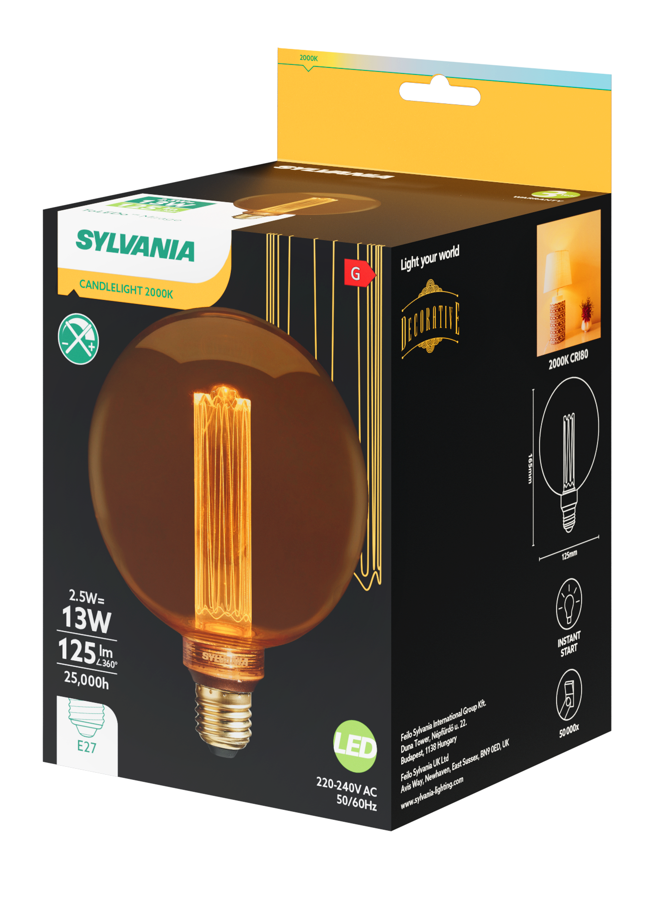 Sylvania ToLEDo Mirage LED Extra Large Globe G120 Bulb E27 125 Lumens