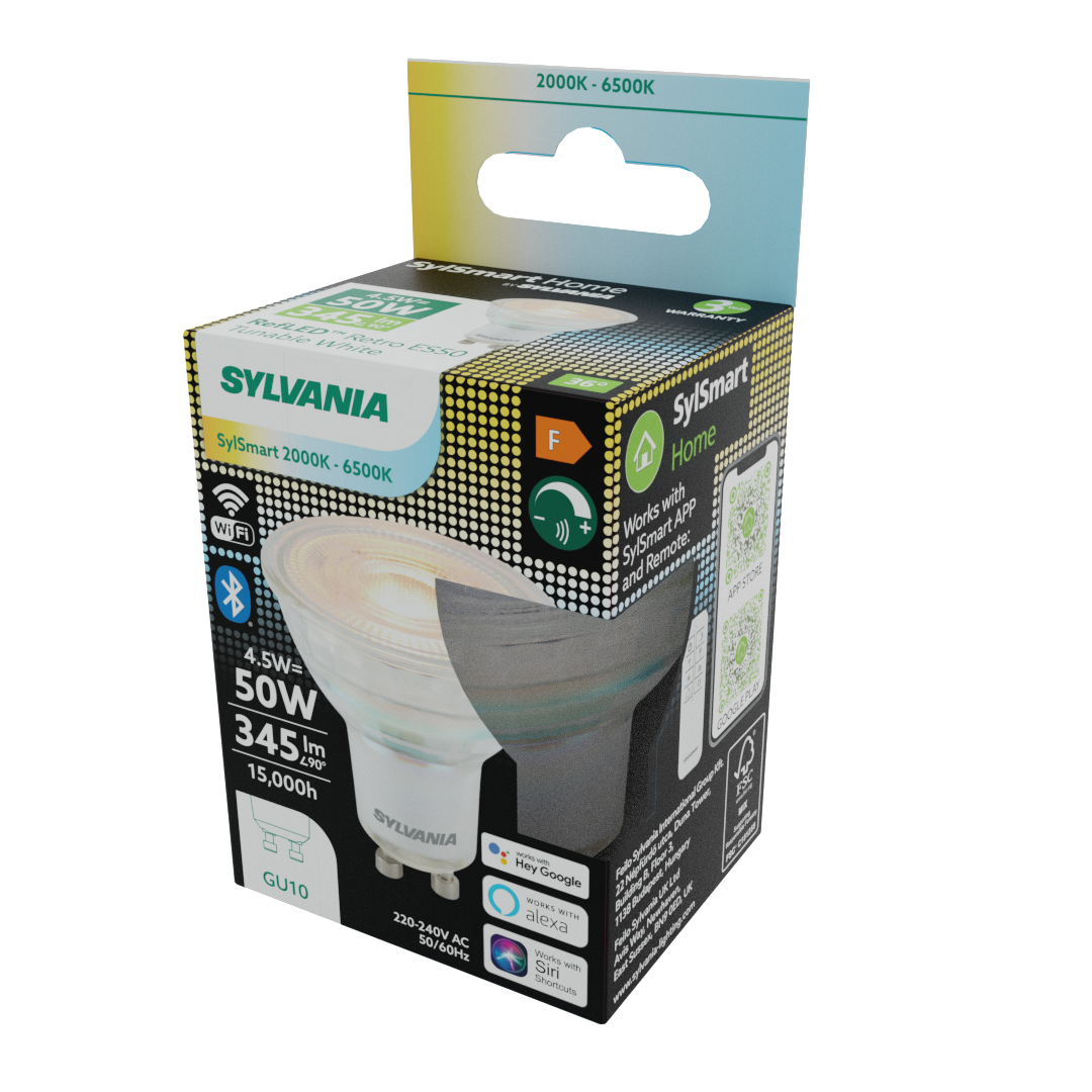 Sylvania Smart Lamps Smart LED GU10 Spotlight Bulb 345 Lumens WiFi Tuneable White Clear