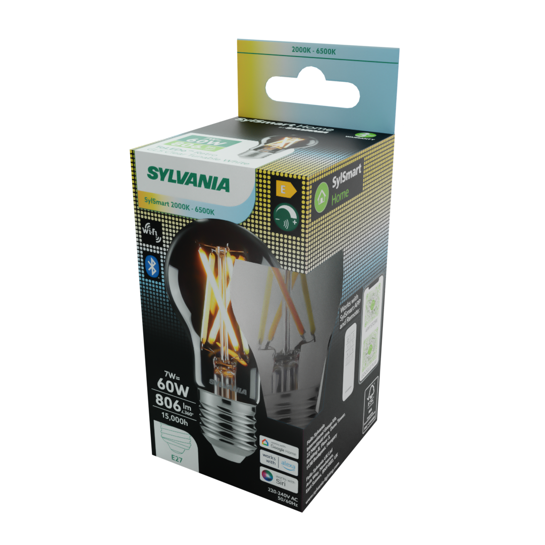 Sylvania Smart Lamps Smart LED Light Bulb E27 806 Lumens WiFi Tuneable White Clear