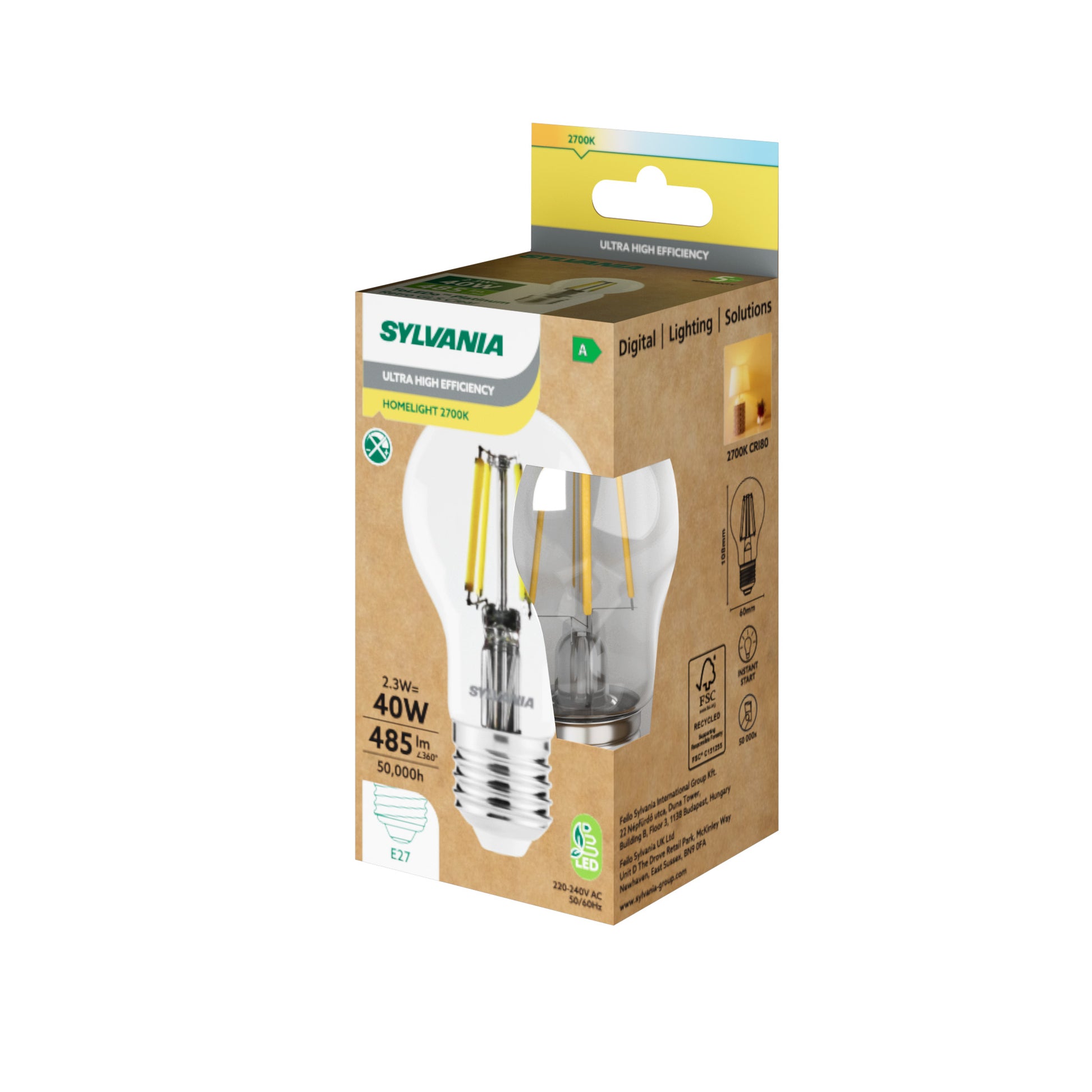 Sylvania ToLEDo Platinum RT LED Filament Light Bulb E27 485 Lumens Warm White 2700K