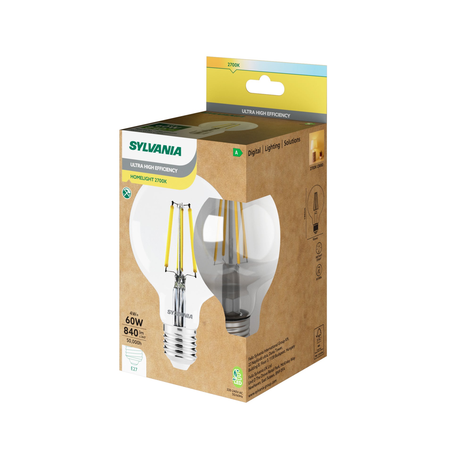 Sylvania ToLEDo Platinum RT LED Filament Large Globe G95 Bulb E27 840 Lumens Warm White 2700K