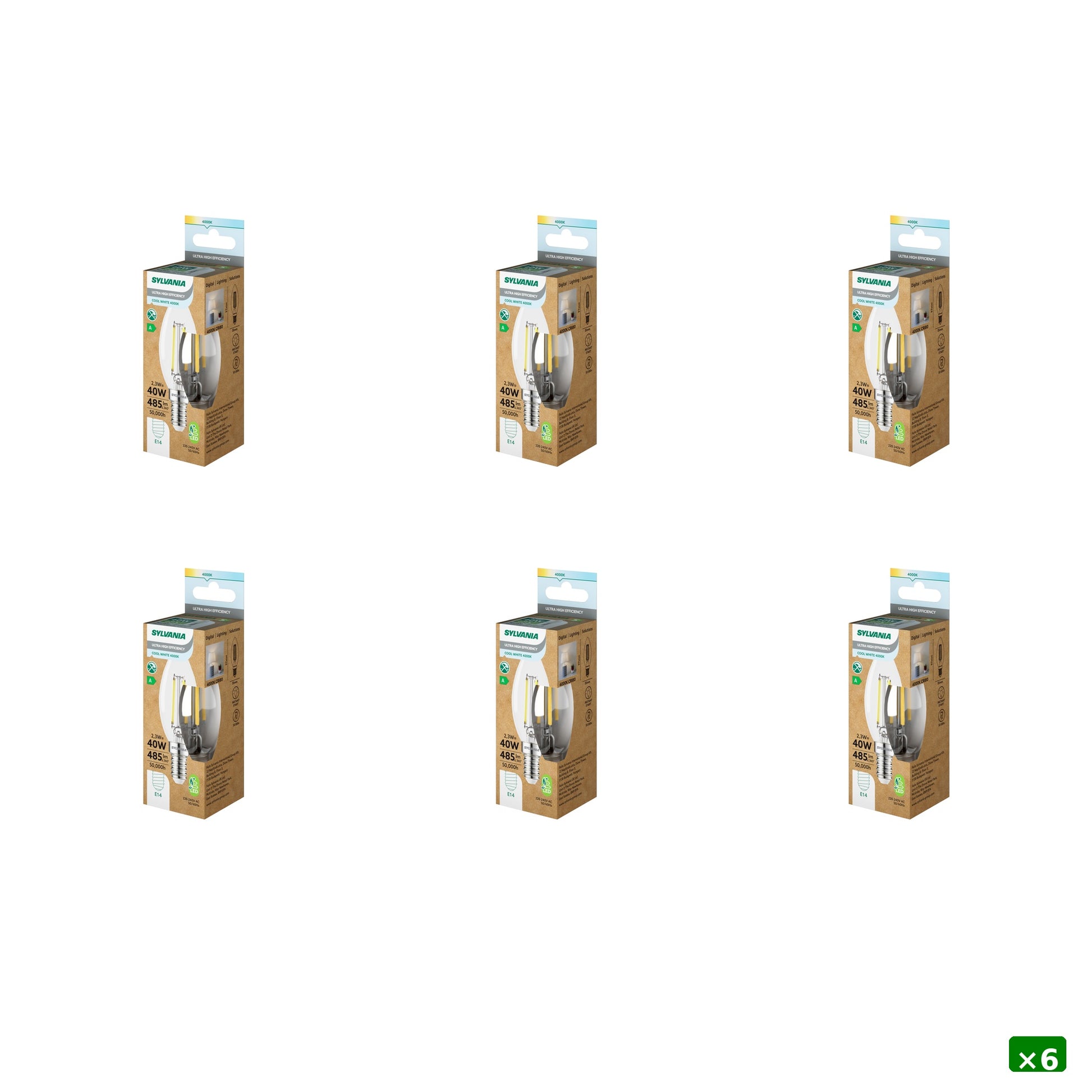 Sylvania ToLEDo Platinum RT LED Filament Candle Light Bulb E14 485 Lumens