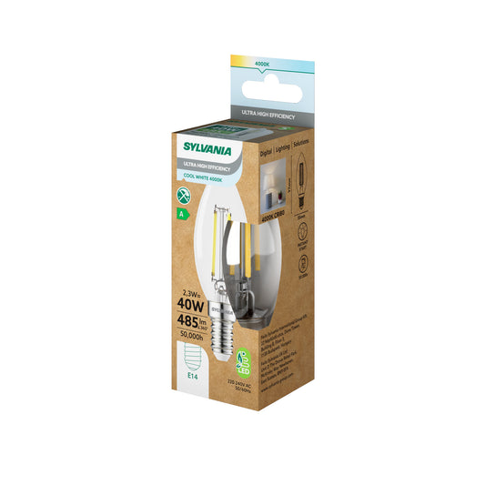 Sylvania ToLEDo Platinum RT LED Filament Candle Light Bulb E14 485 Lumens