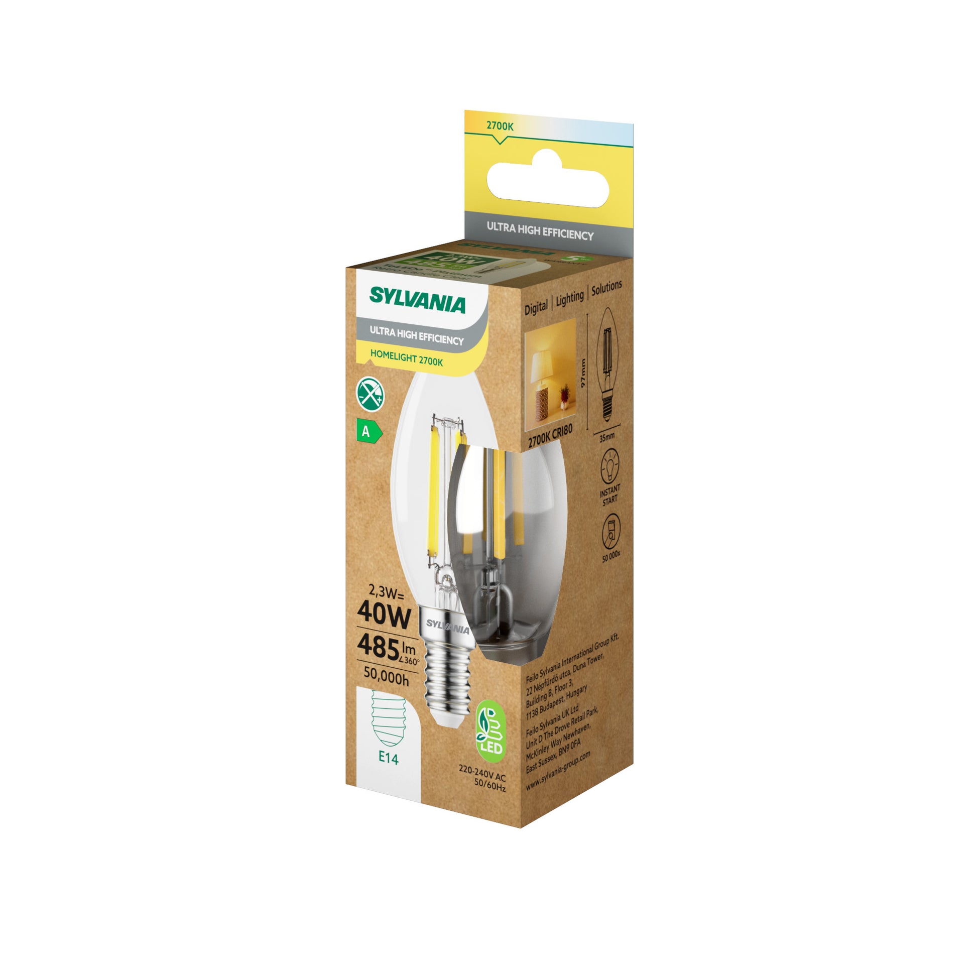 Sylvania ToLEDo Platinum RT LED Filament Candle Light Bulb E14 485 Lumens