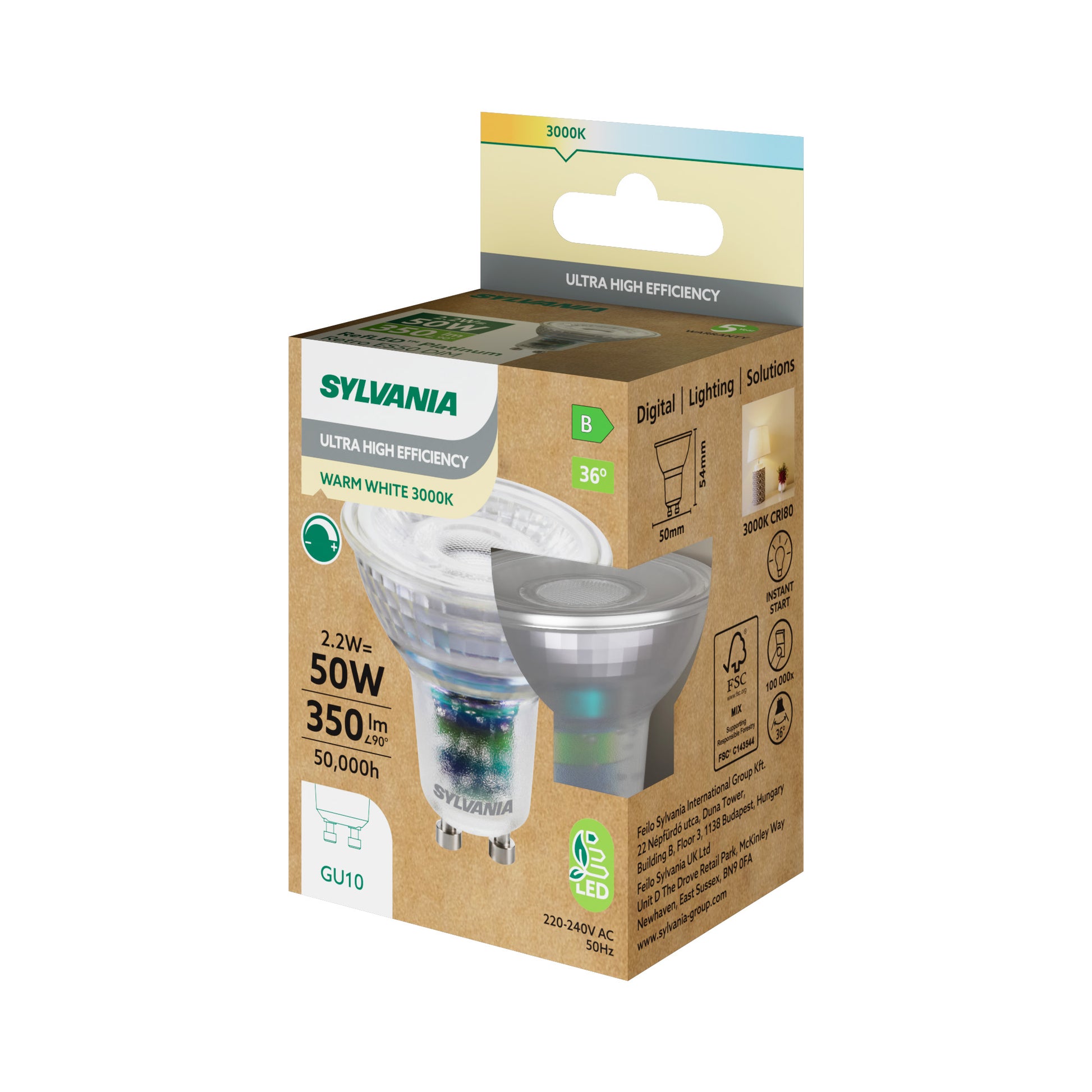 Sylvania RefLED Platinum RT LED GU10 Spotlight Bulb 350 Lumens Dimmable Clear