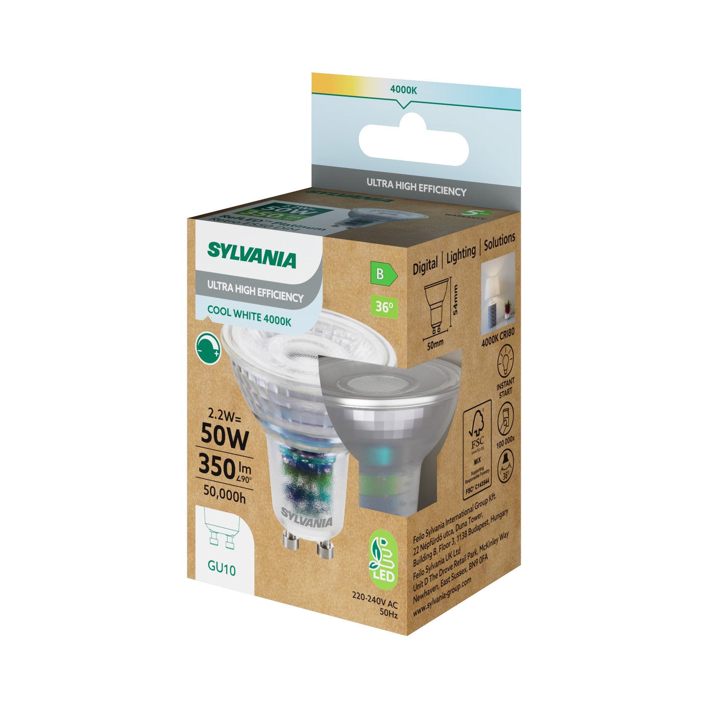 Sylvania RefLED Platinum RT LED GU10 Spotlight Bulb 350 Lumens Dimmable Clear