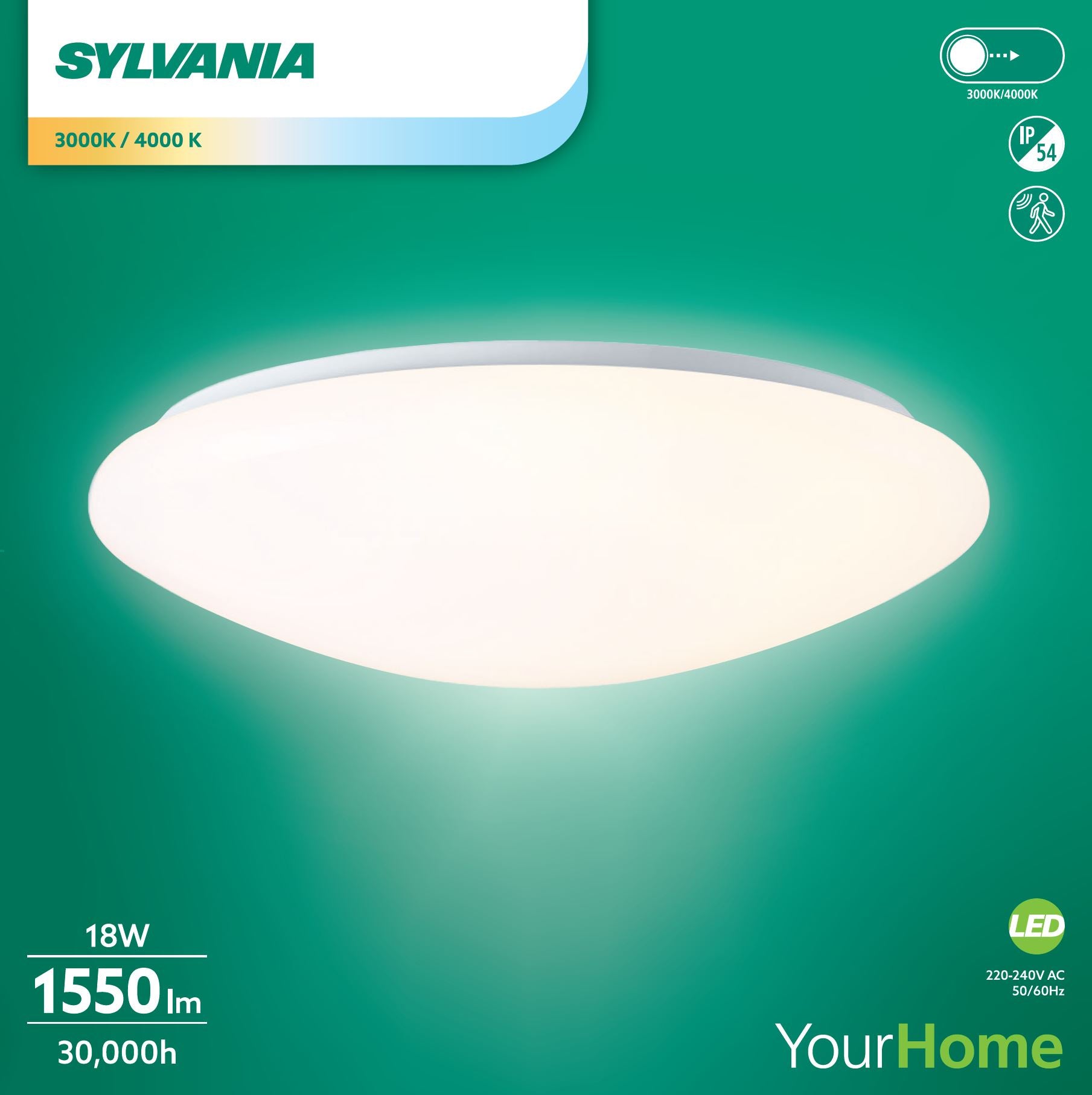 Sylvania SylCircle LED Round Ceiling Light 6W 520 Lumens IP54 DualTone Flush Mount