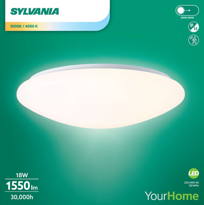 Sylvania SylCircle LED Round Ceiling Light 6W 520 Lumens IP54 DualTone Flush Mount