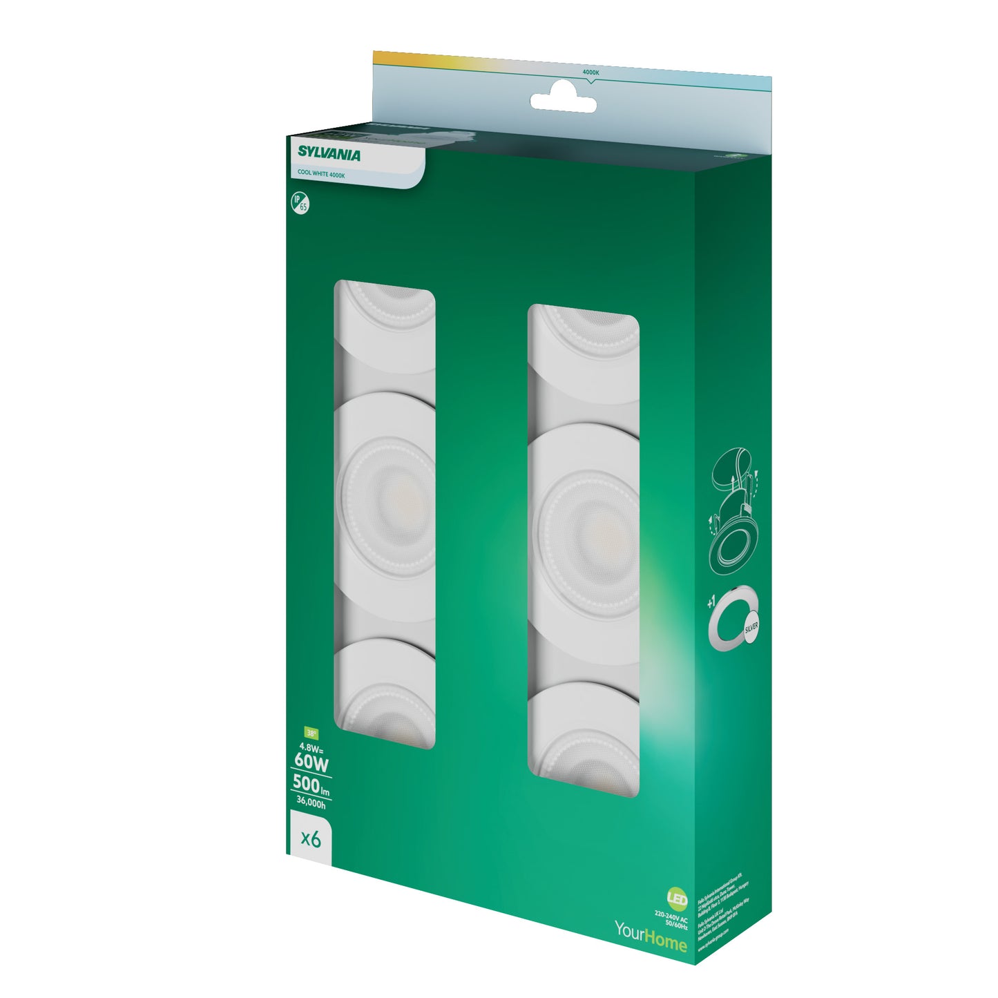 Sylvania SylSpot LED Recessed Spotlight 4.8W 500 Lumens IP65/20 White - Pack of 3