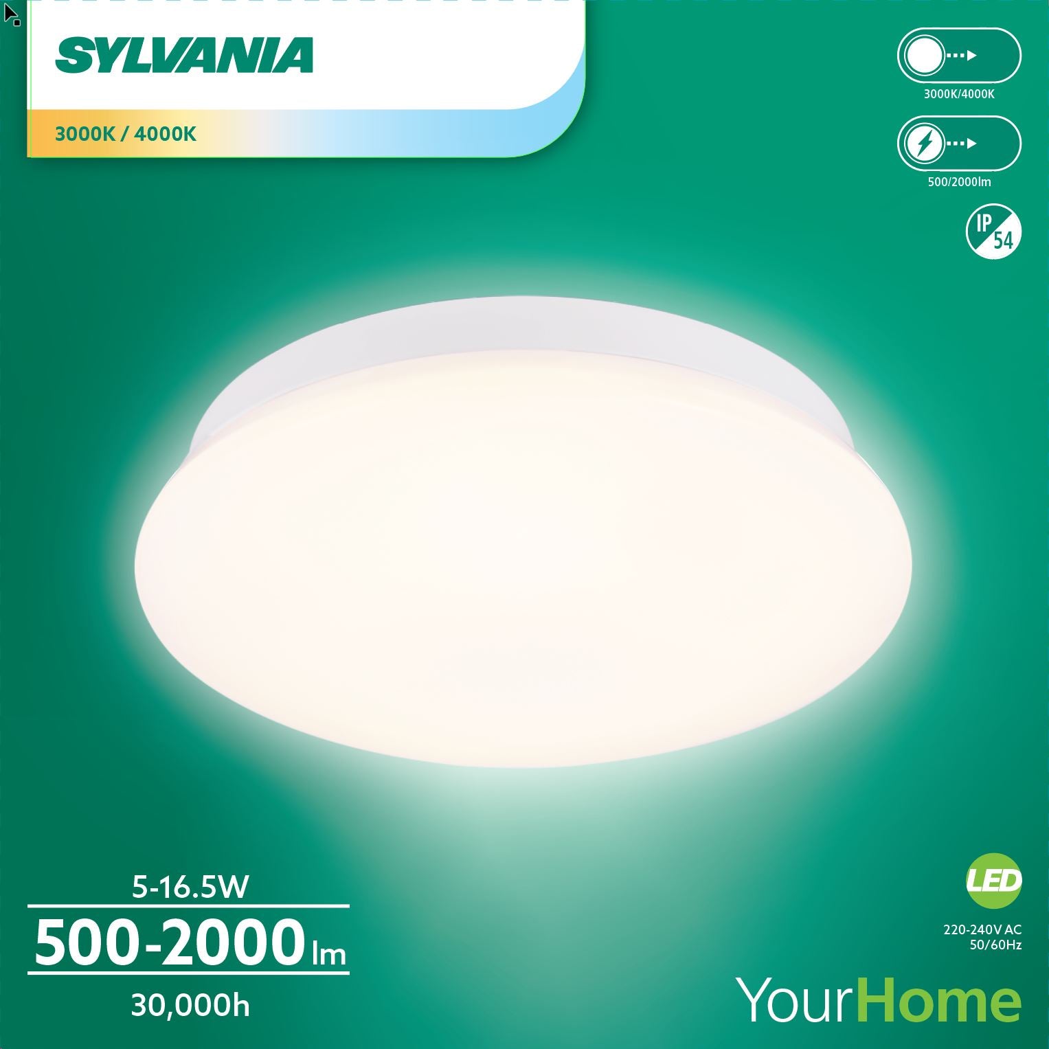 Sylvania SylCircle LED Round Ceiling Light 6W 520 Lumens IP54 DualTone Flush Mount
