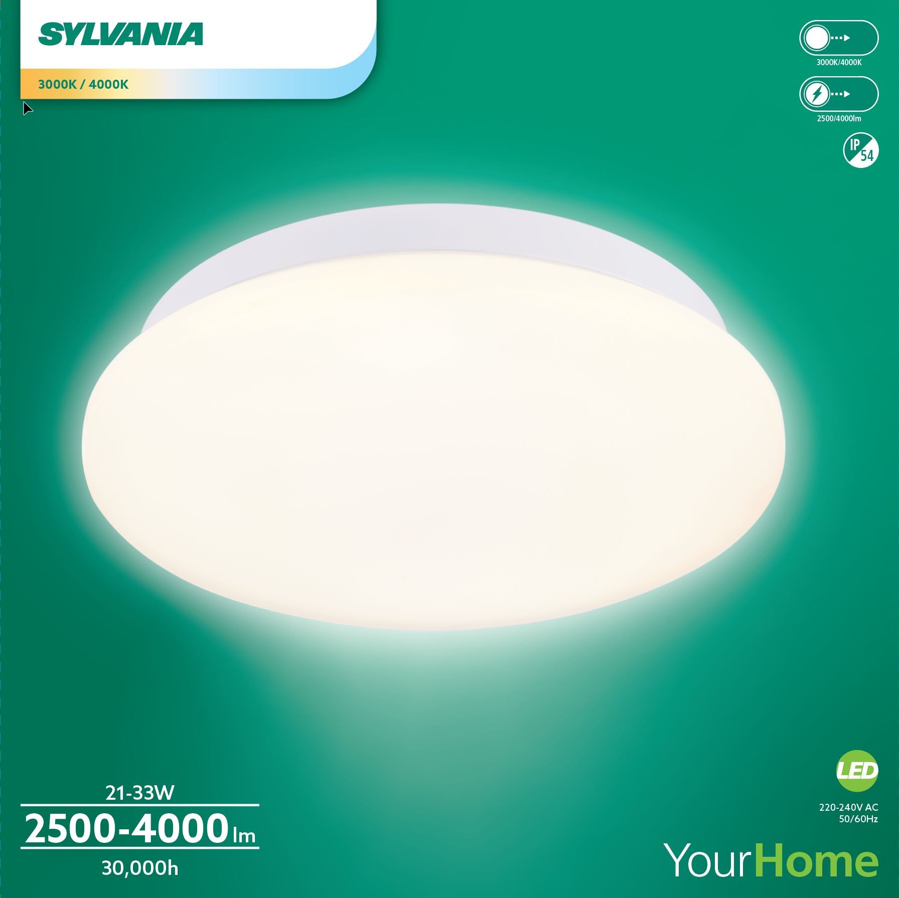 Sylvania SylCircle LED Round Ceiling Light 6W 520 Lumens IP54 DualTone Flush Mount