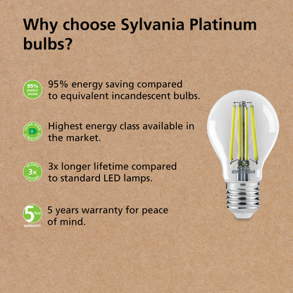 Sylvania Platinum GLS Retro Satin E27 Ultra-Efficient Neutral White 4W A-Class LED Bulb